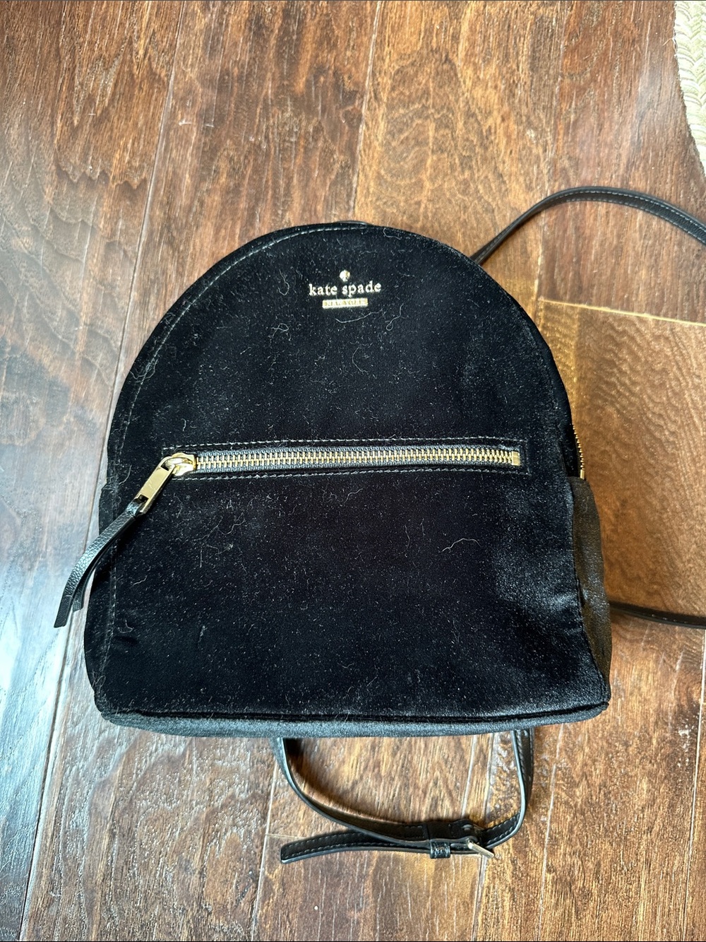 kate spade Black Velvet Mini Backpack with Gold Hardware